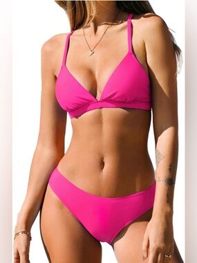 CUPSHE Bikini Two Piece V Neck Low Rise Crisscross Back Self Tie Spaghetti Strap
